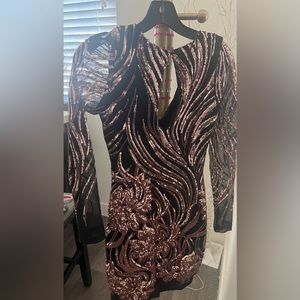 LOVELY DAY SEXY BLACK MESH DRESS WITH PINK METALLIC & SEQUINS - MED